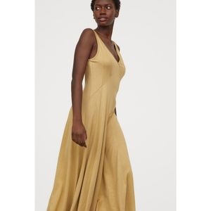H&M Gold Stretchy Decorative Seam V-Neck Midi Dress